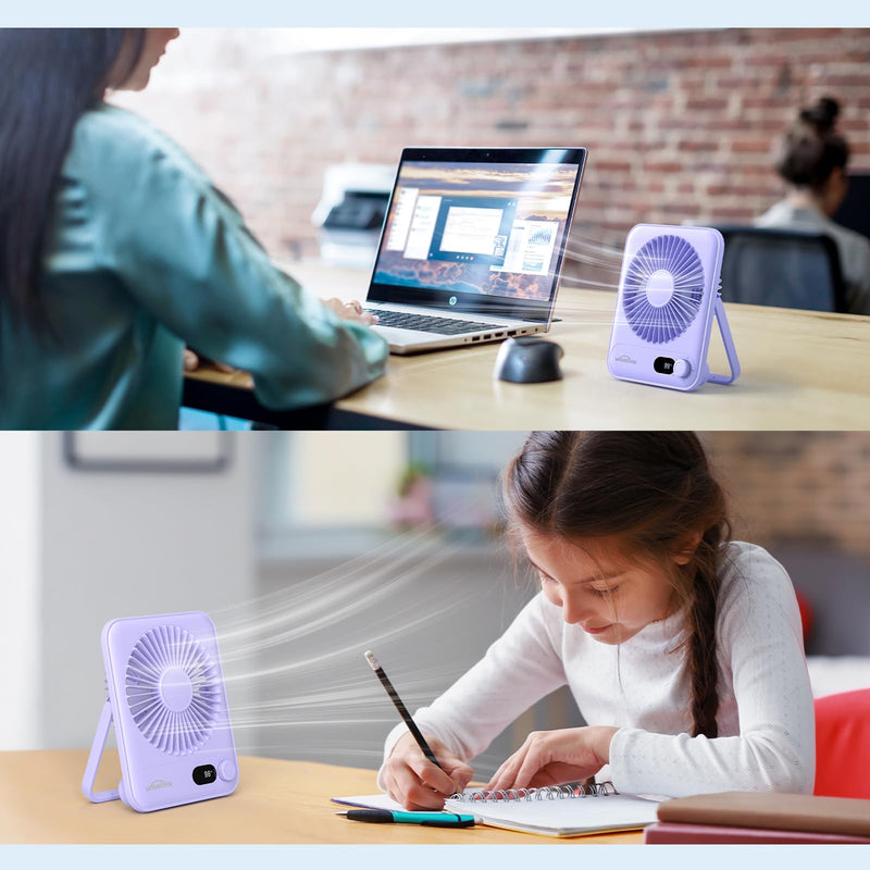WHATOOK Desk Fan 2 Pack: 100 Speeds Stepless Control 5000mAh Battery Operated Portable Fan, Rechargeable Table Fan for Cruise Ship Essentials, Gift for Couples, Dorm, Office, Bedroom(Black and Purple) Black and Purple 5000 mAh