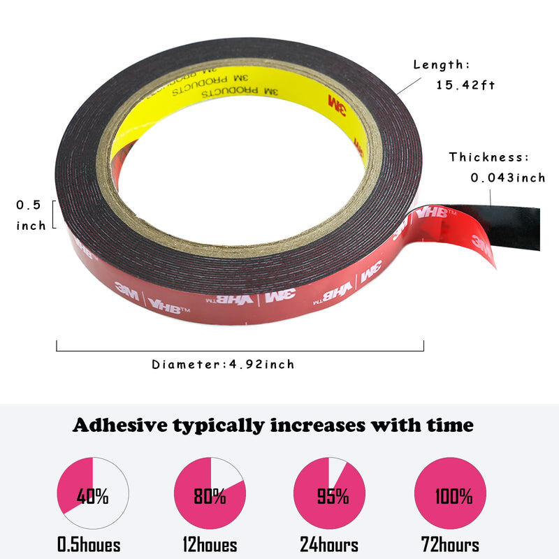 Double Sided Foam Tape,Heavy Duty Mounting Tape with Plastic Scraper,Strong Adhesive for Clean and Smooth Surface,15.42ft Length Very High Bond 2 Sided Tape for Car,Home & Office (0.5")