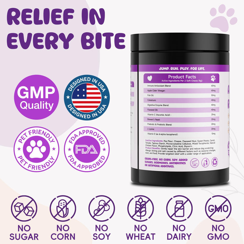 Cat Allergy Relief for Cats, 200ct Chicken Flavor - Cat Allergy Treats for Itchy Skin & Seasonal Allergy Support with Omega-3 & Probiotics - Cat Allergy Relief Chews Immune Boost & Coat Care