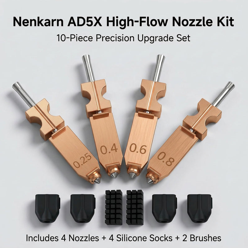 Upgraded AD5X Nozzle Kit, 0.25/0.4/0.6/0.8mm High Flow 32mm³/s Hotend for AD5X, 300℃ High Temp All-Metal Quick-Detachable Extruder Parts (4 Nozzles, 4 Silicone Covers)