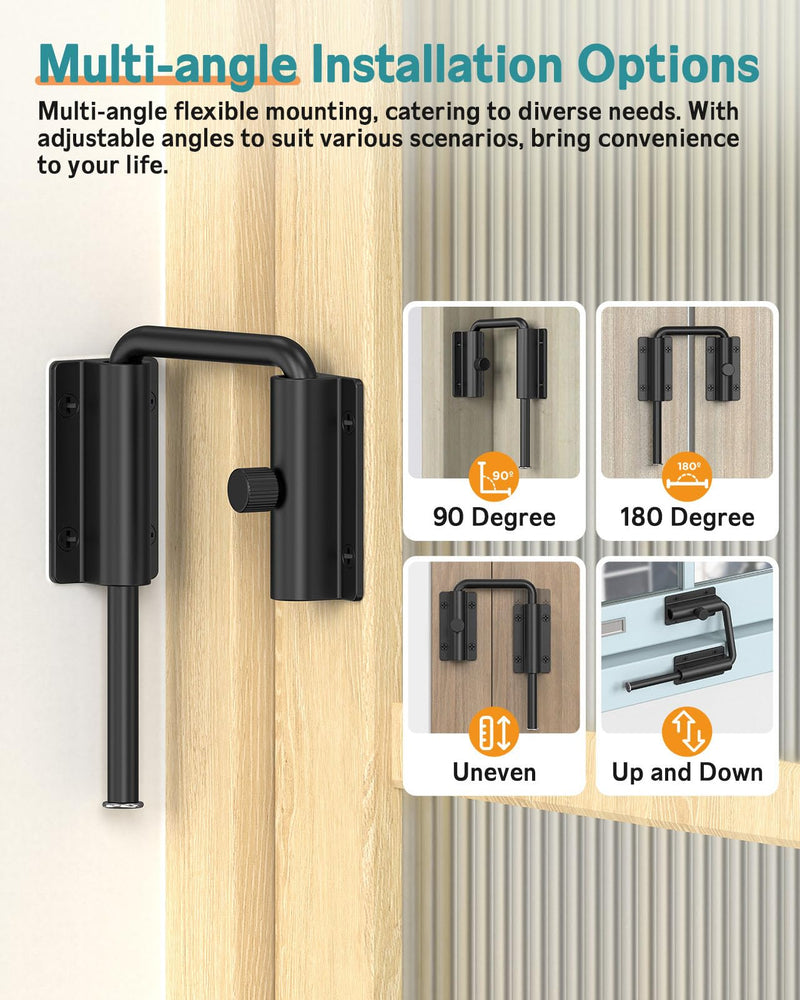 U-Shaped Sliding Door Lock 90/180 Degree Aluminum Alloy Home Security Gate Latch with Deadlocking Latch & Screws Included for Patio, Barn, Shed, Window (Black-2 Pcs) Black-2 Pcs
