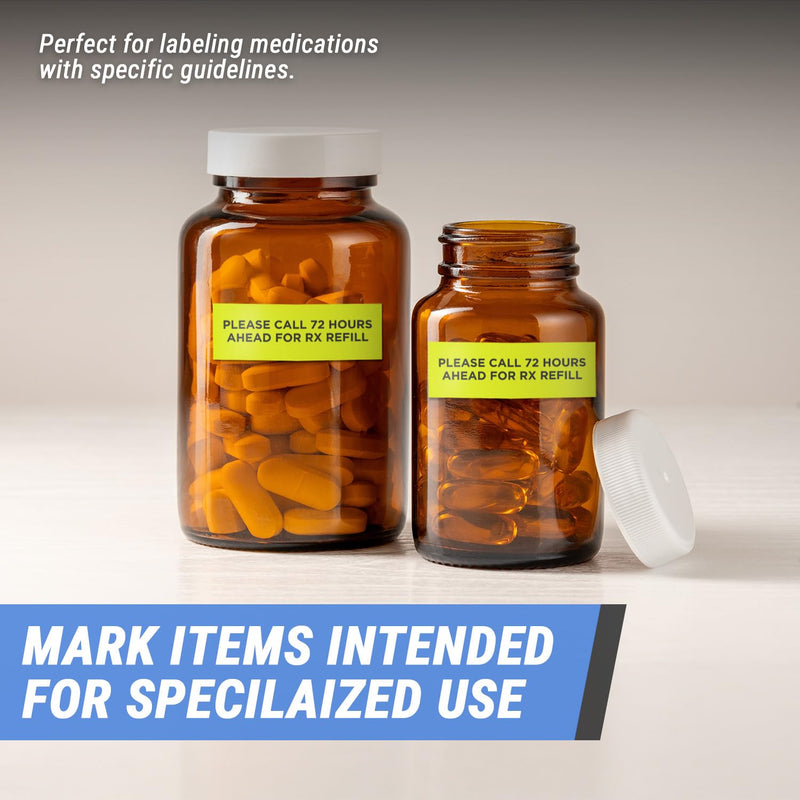 Please Call 72 Hours Ahead for Rx Refill Medicine Stickers - 3.75 x 1.25 Inch, Yellow, 2 Pack - Medication Instructions (600 Labels) 600 Count
