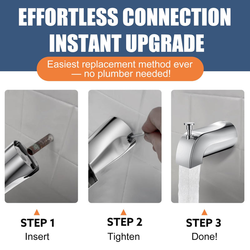 Universal Bathtub Tub Spout with Diverter, Fits 1/2" Slip-Fit Copper Pipe Connection, Pull Down Bathtub Faucet Spout Replacement, Easy Installation (Chrome) Chrome