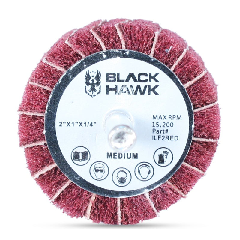BHA Mounted Interleaf Flap Wheels for Sanding and Finishing, 2” x 1” x 1/4”, Red (Medium) - 5 Pack