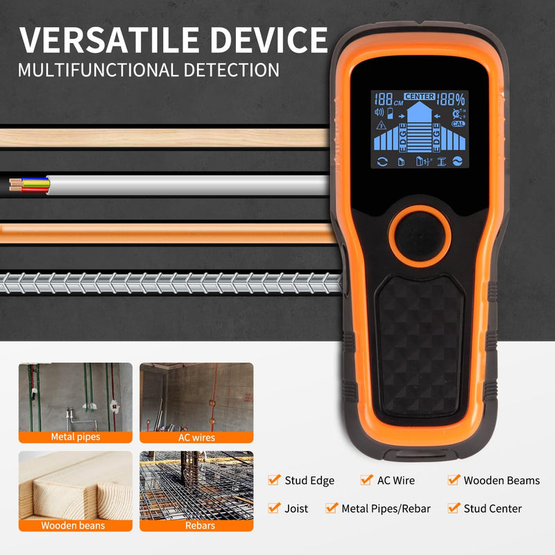 Stud Finder Wall Scanner, Stud Detector 6 in 1 with Upgraded Intelligent Chip, HD LCD Screen and Audio Alarm, Stud Finder for Wood Metal Live AC Wire Pipe Studs Joist Drywall Detection