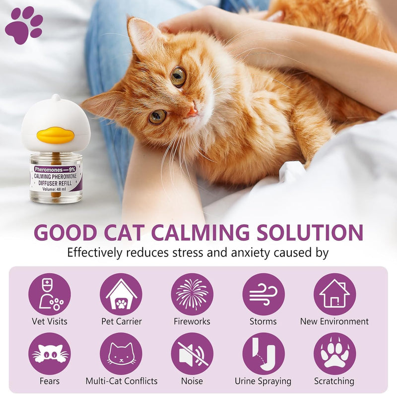 Cat Pheromones Calming Diffuser, Cat Calming Plug In Pheromone Diffuser Starter Kit with 2 Diffusers + 4 Refills - Relieve Anxiety, 120 Days Starter Kit Long-Lasting Stress Relief for Cats (Purple) Purple