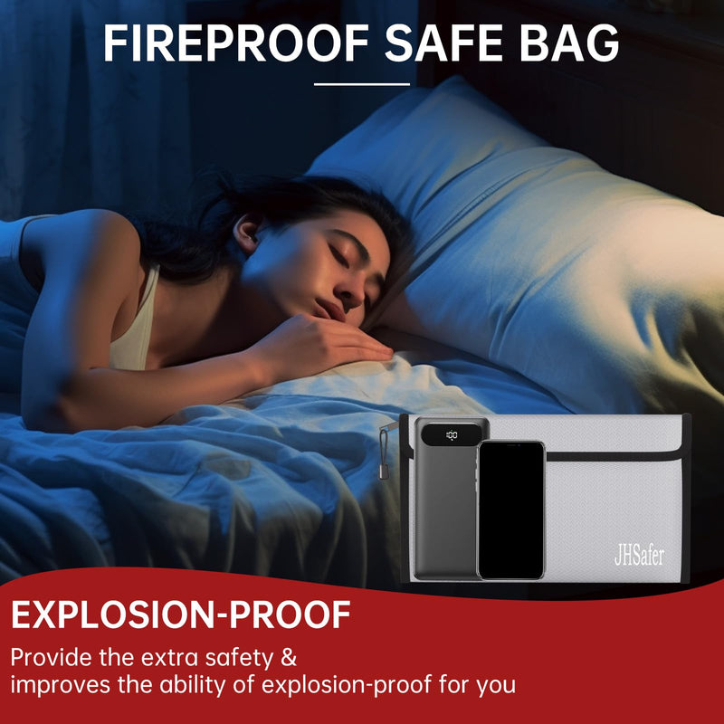 Fireproof Money Bag, Fireproof Bag with Zipper, Explosion-Proof Portable Safe Bag for Cash, Passport, Valuables, Currency & Keys, Power Bank, Phone (Silver & Black Bag, 10.6 x 6.3 inch) Silver & Black Bag