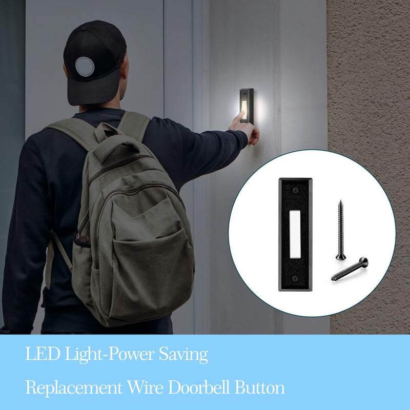 Lighted Doorbell Button Wired Door Bell Push Buttons LED Door Chime,Black Replacement Doorbell Button,Wall Mounted Doorbell Switch Wired Doorbells for Home Black Button,Warm Light