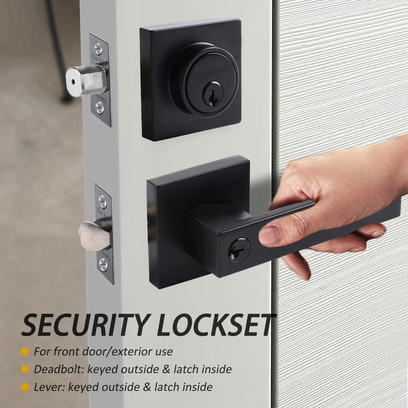 Front Door Lock Set Exterior door lock set,Door Handle With Single Cylinder Deadbolt Lock,Keyed Alike Door Locks For Front Door(Matte Black,1Pack set) Matte Black 1 Pack
