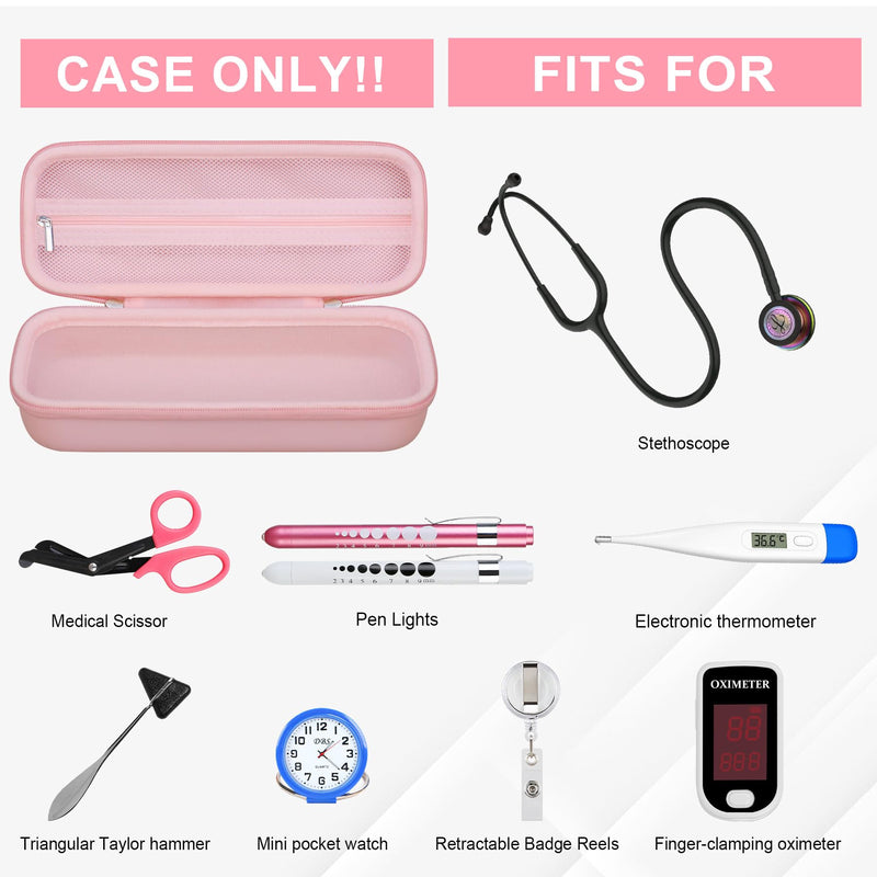 BOVKE Stethoscope Case, Portable Stethoscope Bag for 3M Littmann Classic III, Cardiology IV, Lightweight II S.E, MDF Stethoscopes, Carrying Storage Organizer for Nurse Essentials for Work, Pink