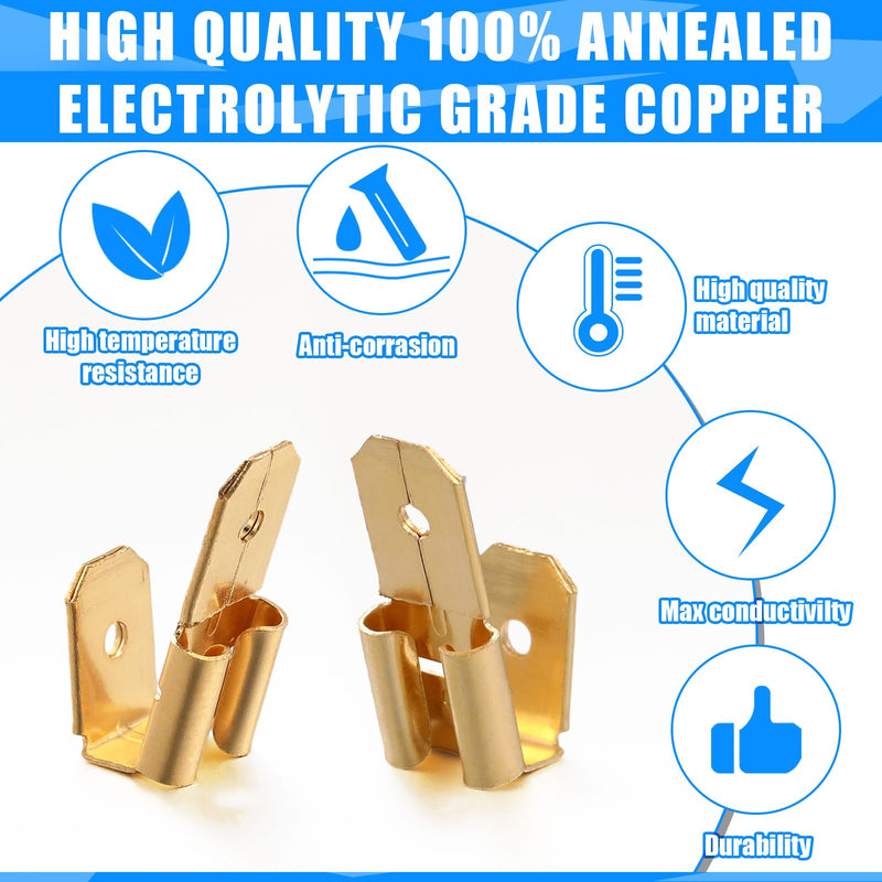 25 Pcs Piggyback Spade Connectors, 3 Way Adapter Dual Male to Single Female Brass Quick Disconnect Connectors Piggyback Terminals Crimp Terminals Assortment Kit, Unisulated 25