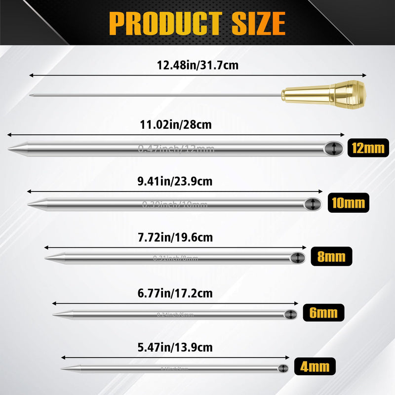 Rope Splicing Tool Kit, 5 Sizes (1/4", 5/16", 3/8", 7/16", 1/2") Stainless Steel Splicing FIDs with Brass Handle, Push Rod & Storage Pouch, for Marine and Rope Work