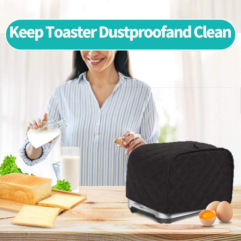 Polyester Fabric Quilted Four Slice Bread Toaster Cover Bakeware Protector, Dust and Fingerprint Protection- Best Gift for Mother, Black