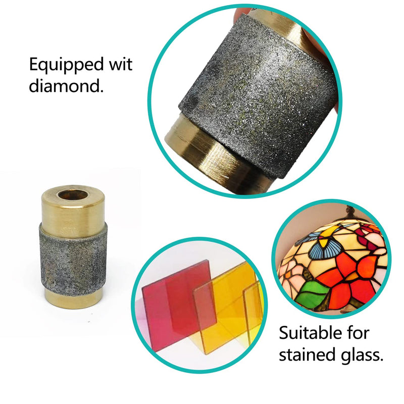 Glass Grinder Bits 4 PCS Diamond Stained Glass Grinding Wheel Includes 1 3/4 1/4 1/8 Inch Diamond Glass Grinder Heads 1/8"+1/4"+3/4"+1"