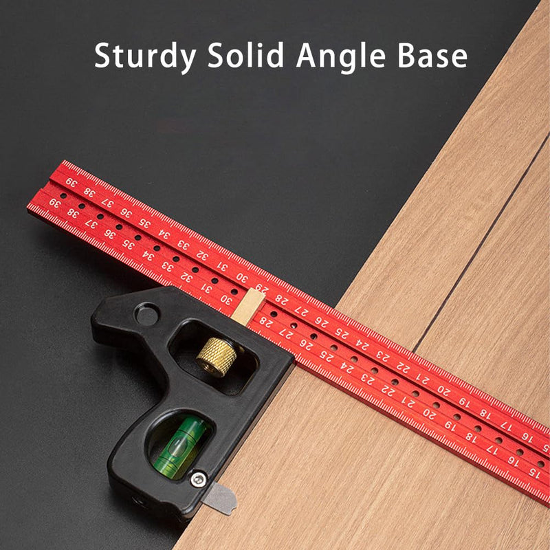 16 Inch Heavy Duty Combination Square, Aluminum Alloy 45°/90°Woodworking Square Tool, Multifunctional Rafter Combo Square Measuring Tools 40cm