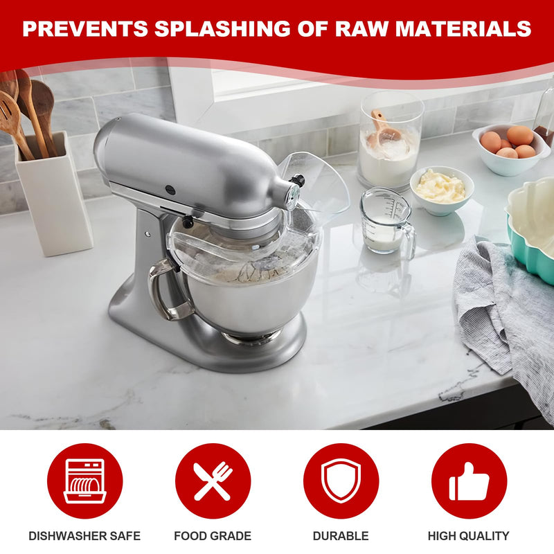 Pouring Shield for KitchenAid 4.5-5QT Mixer Bowl(Stainless Steel, Glass, Ceramic) - Secure Fit Splash Guard for KitchenAid Tilt-Head Stand Mixers and Dishwasher Safe 4.5 - 5QT