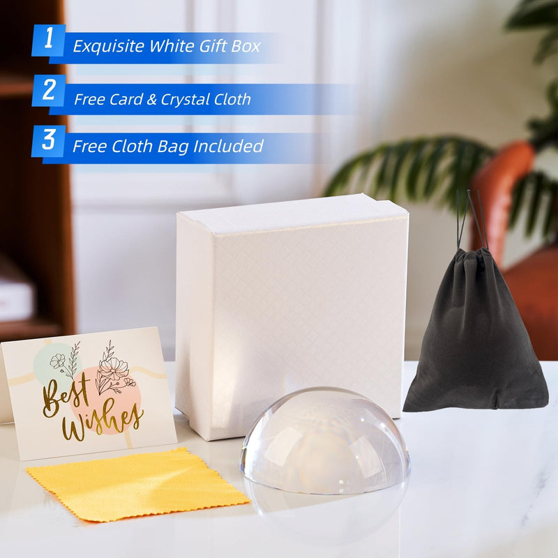 6X Crystal Dome Magnifier Paperweight, 3.8 Inch Large Dome Reading Magnifying Glass with Gift Box, Desktop Paperweight Magnifier for Books, Maps, Documents, Crafts & Seniors (3.8 Inch-Tall Version) 3.8 Inch-Tall Version