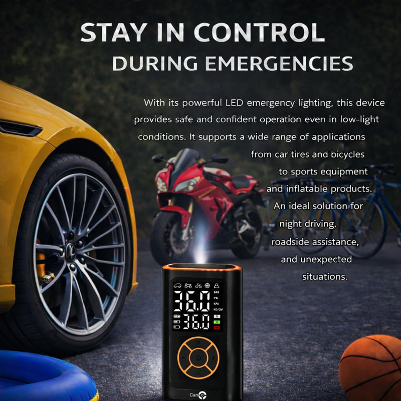 Tire Inflator Portable Air Compressor, 150PSI Fast Inflation Cordless Air Pump, Rechargeable Battery, Digital Pressure Gauge, LCD Dual Screen, LED Light, Auto Shut-Off, for Car, Motorcycle, Bike, Ball
