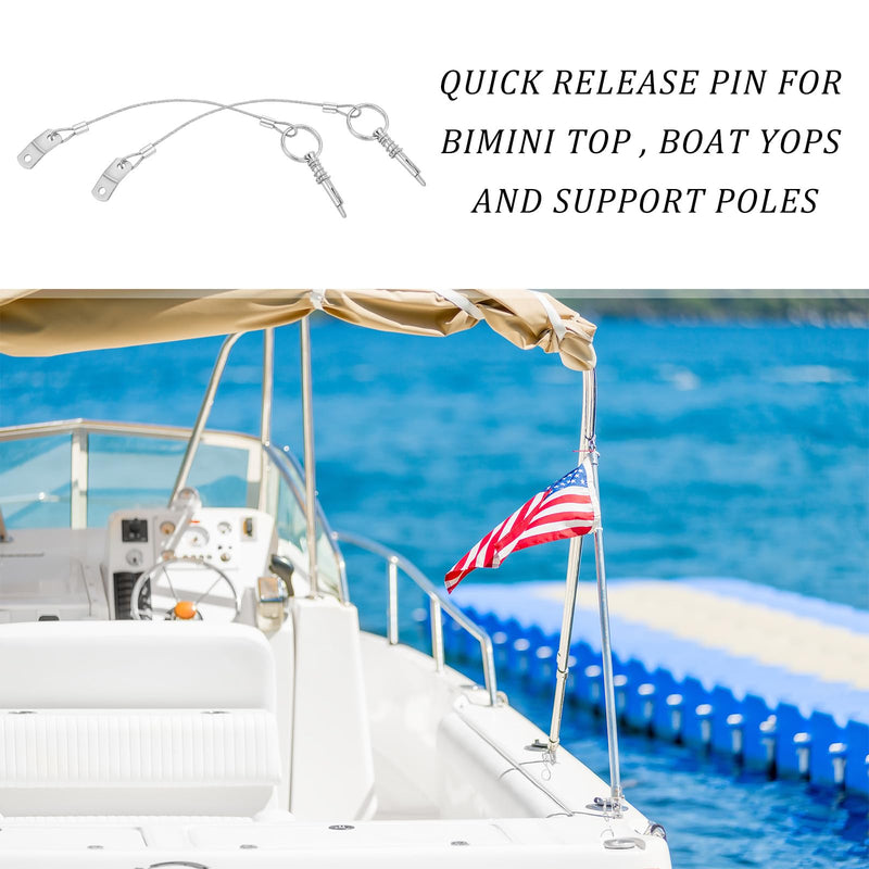 10 Pack 1/4" Quick Release Pins Diameter Bimini Top W/Lanyard Prevent Loss 316 Stainless Steel Pin for Boat Tops Yachts and Support Poles Sailboat Accessories Marine Hardware