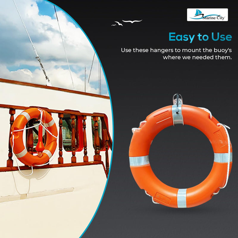 Marine City Life Ring Holder, 304 Stainless Steel with Elastic Cord – Horseshoe Bracket Life Ring Holder for Boat and Yachts