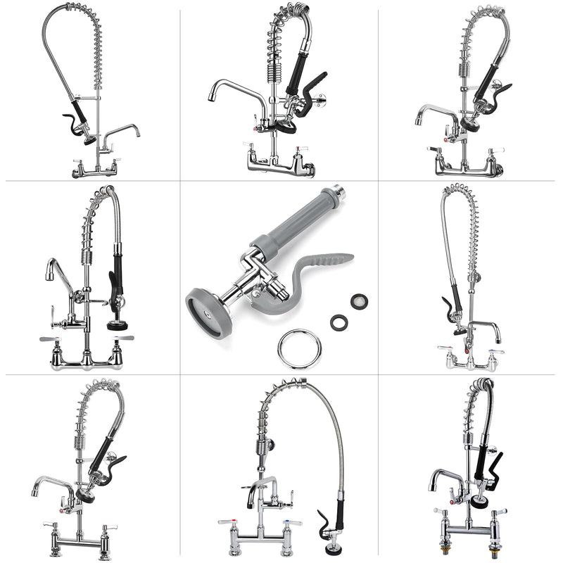 Pre Rinse Sprayer Pull Down Spray Valve with Handle Grip Assembly Replacement Kit for Commercial Restaurant Industrial Sink Faucets 1.42 GPM High-Pressure Head Dish Sprayer Nozzle Chrome