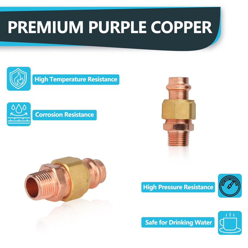 1Pack Seelink 1" Copper Press x 1" MPT Male Adapter Union(PRESS073-1) 1"P x 1"MPT
