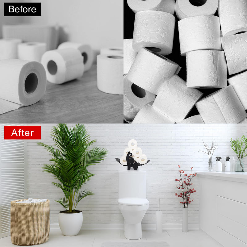 Elephant Toilet Paper Holder – Whimsical Bathroom Decor for Toilet Tank Top, Funny Black Metal Freestanding Storage for 7 Rolls, Unique Novelty Gag Gift Elephant