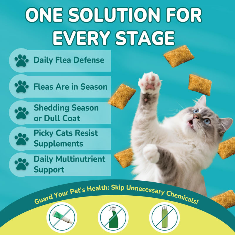 Woyamay 4-IN-1 Flea and Tick Prevention for Cats, 500 Crunchy & Creamy Chews, Cat Flea Treatment, Natural Oral Flea Treatment for Cats, Daily Support for Flea, Immune, Skin & Coat, Gut, Chicken Flavor