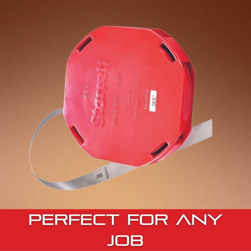 Starrett Tempered Steel Thickness Gauge or Feeler Stock in Rolls with Dispenser Case - Ideal for Carpenters and Home Improvement - 25' x 1/2" Size of Leaves, .005" Thickness - 666-5 0.005" Thickness