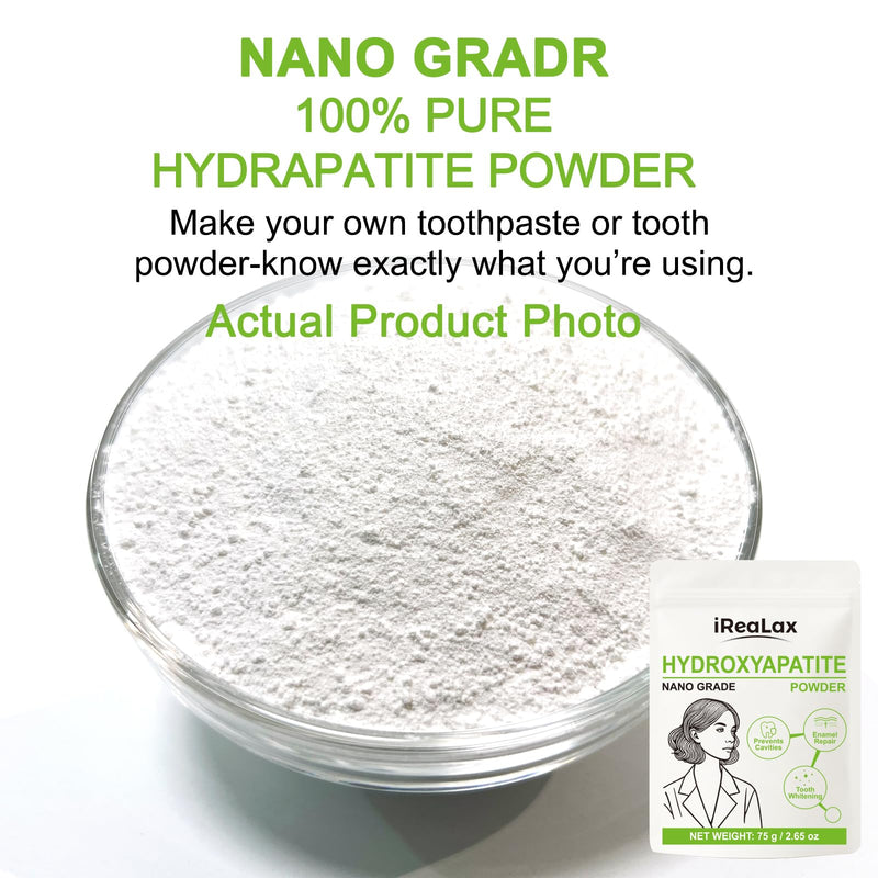 100% Pure Nano Hydroxyapatite Powder 75g (2.65 oz) | Nano Grade unflavored Hydroxyapatite Crystals for Teeth | DIY Formulations | nanohydroxyapatite Bulk