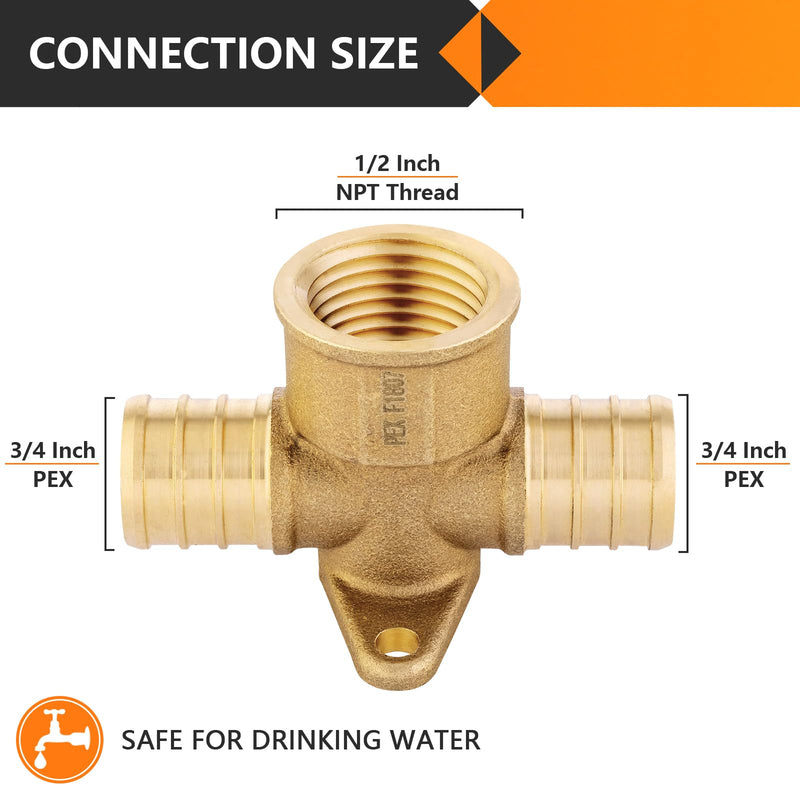 10PC HeSun 3/4"PEX x 3/4"PEX x 1/2"Female NPT Drop Ear Tee(PEX1807175-10) 3/4" X 3/4" X 1/2" 10 PACK