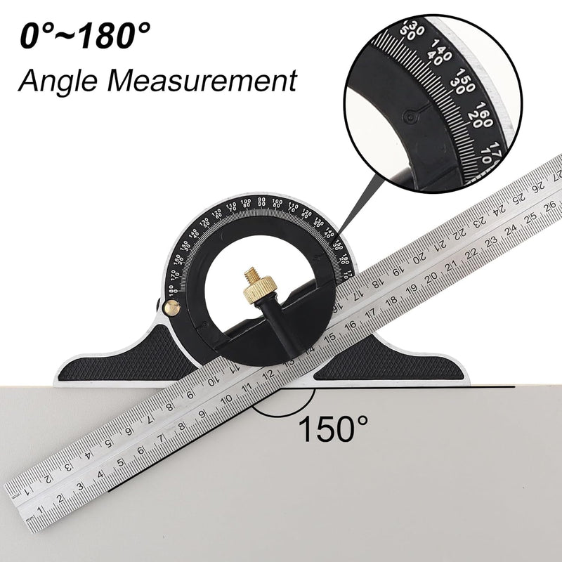 Combination Square,Combo Square 4-in-1 Set with 12 Inch Stainless Steel Ruler,Protractor Head,Center Head Square Head for Woodworking Carpentry DIY Drawing Construction