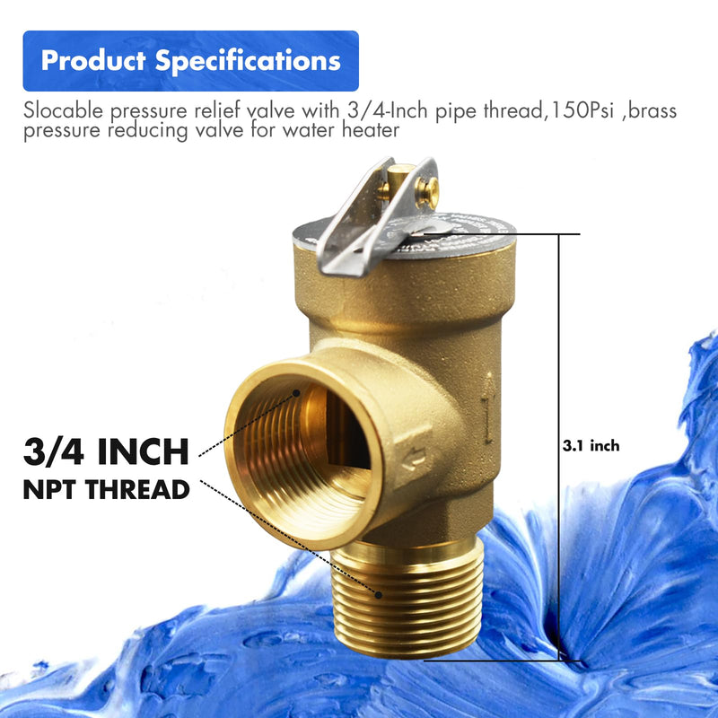 VAV Pressure Relief Valve, 3/4" NPT Female Thread, 150 PSI, Lead-Free Copper, Water Heater Compatible, CSA LISTED