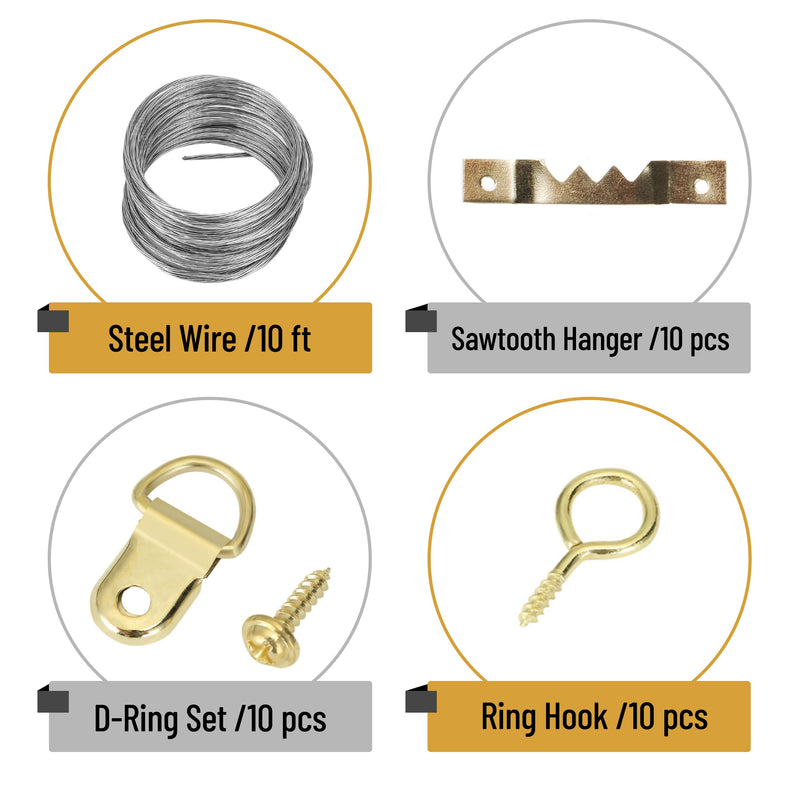 Mr. Pen- Picture Hanging Kit, 220pc, Picture Hangers, Nails for Hanging Pictures, Wall Hangers, Picture Hanging, Picture Hanging Hooks, Frame Hanging Hardware, Picture Hooks, Wall Hanging Kit 220 Pack Gold