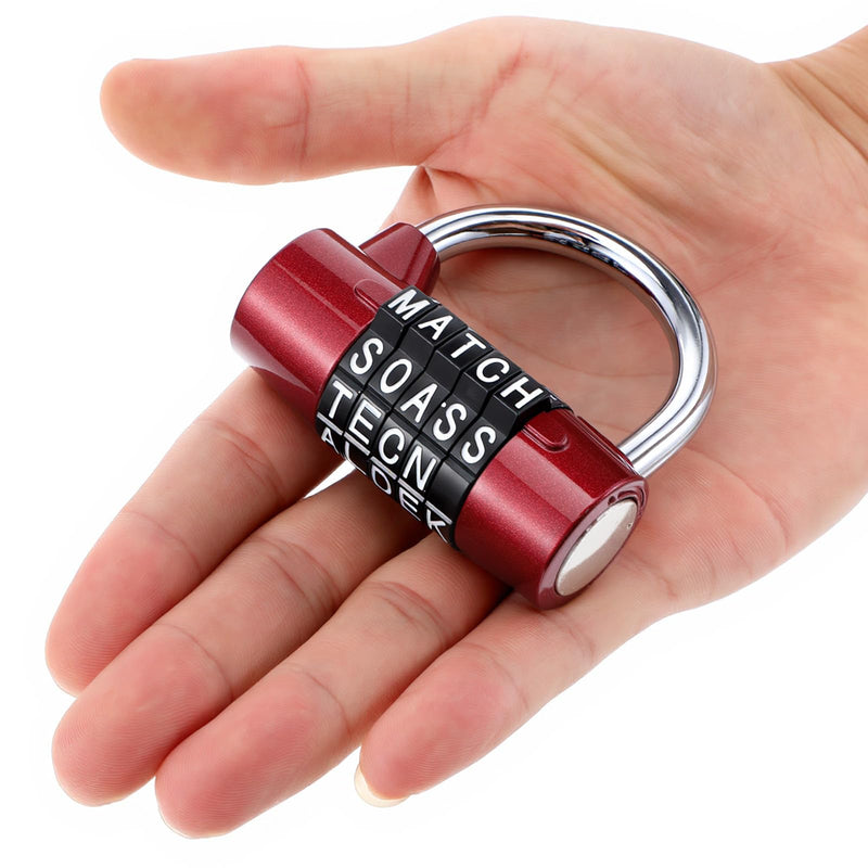 4 Pack 5 Letter Combination Lock - Keyless Resettable Word Padlocks for Gym Lockers, Toolboxes, Cabinets & Hasp - Heavy Duty Zinc Alloy, 5 Digit Combo (Black, Silver, Red, Blue)