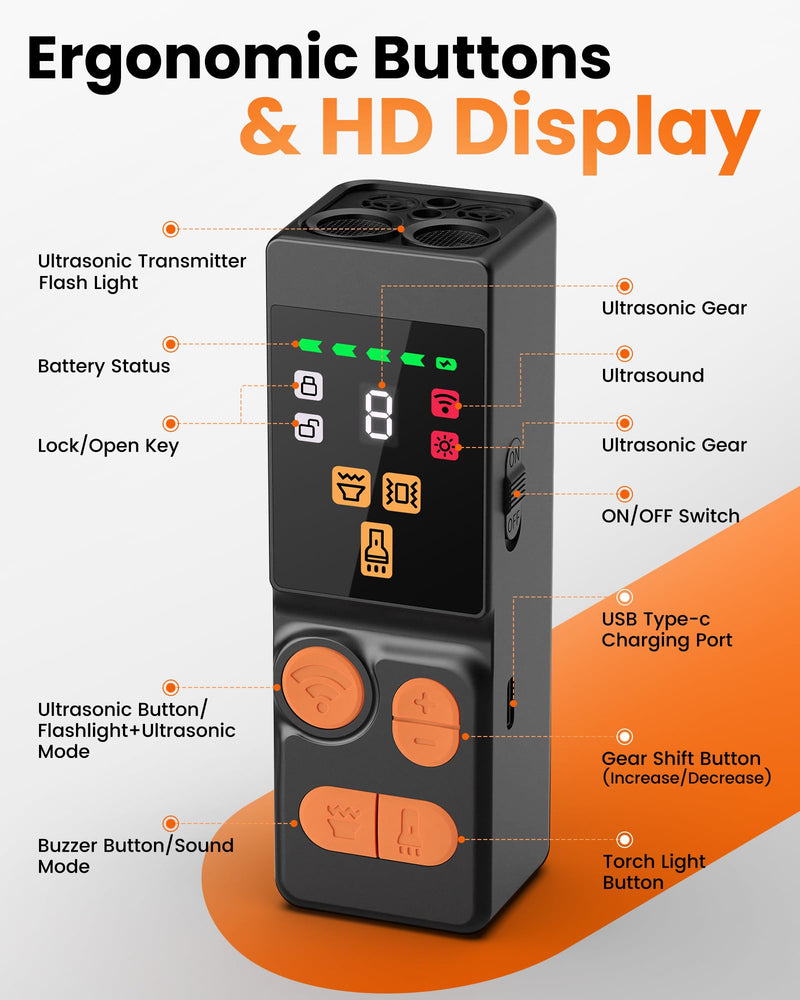 4X Ultrasonic Dog Bark Deterrent Devices, Anti Barking Device for Dogs with 10 Modes, 45FT Range, Rechargeable & Safe Bark Control for Indoor/Outdoor Use (Black+Orange) Black+Orange