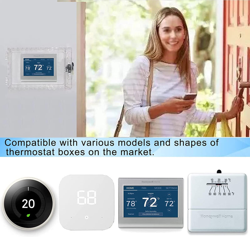 Universal Thermostat Lock Box with Key,Clear Large Thermostat Cover for Thermostat on Wall,Thermostat Guard Fits Thermostats 7H x 4.5W inches or Smaller (1 Set) 1