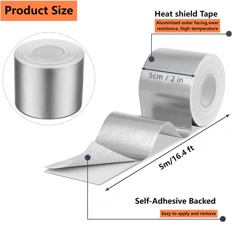 db11 High-Temperature Heat Reflective/Adhesive Backed Heat Barrier Tape Roll, Glassfiber Heat Shield Reflective Tape Wrap Roll 2" x 16.4FT for Car Intake Pipe, Engine Bay (Silver)