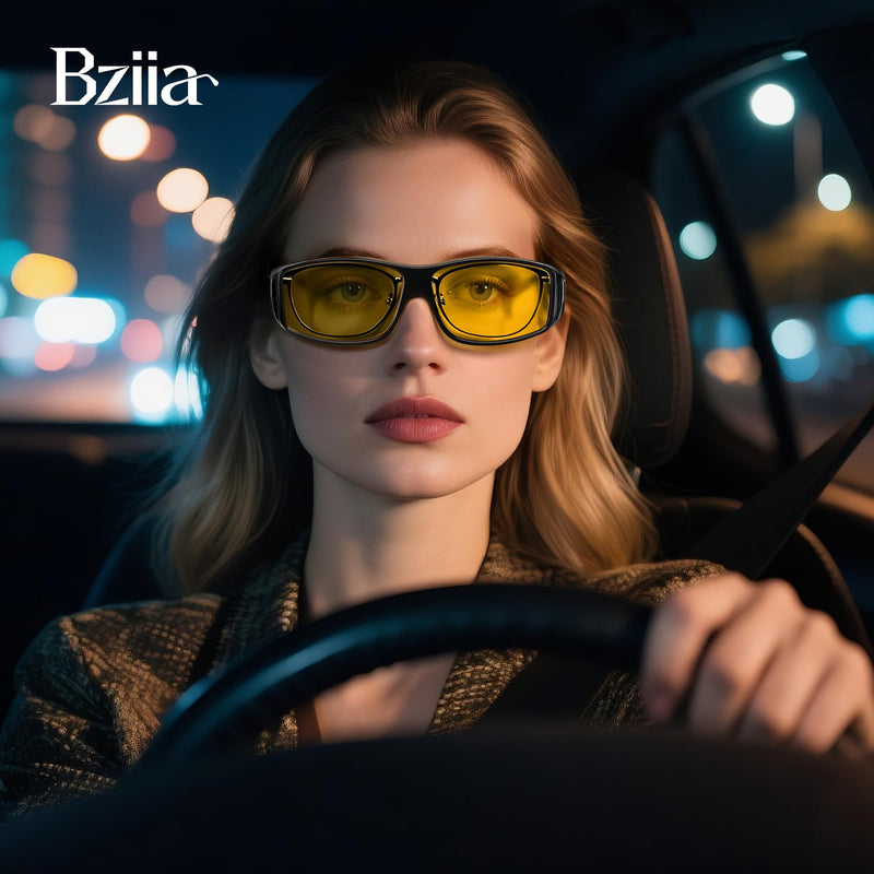 Night Vision Glasses Wrap-Around for Men Women,Fit Over Glasses,Polarized Night Driving Glasses with HD Yellow Lens