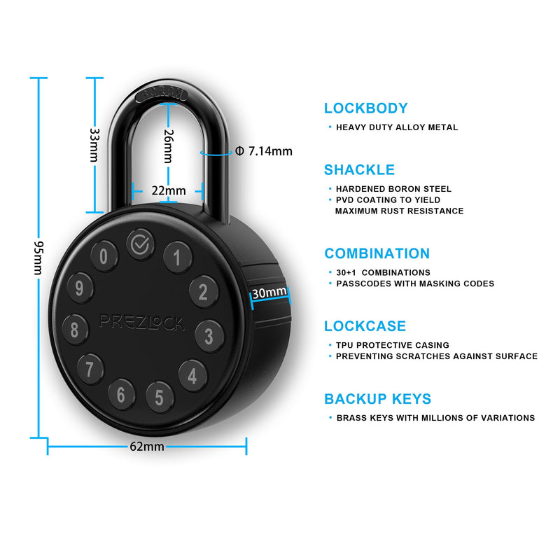 Electronic Combination Padlock with Key Backup, Suitable for Outdoor and Heavy Duty uses, Water Resistant, IP65 Weatherproof.