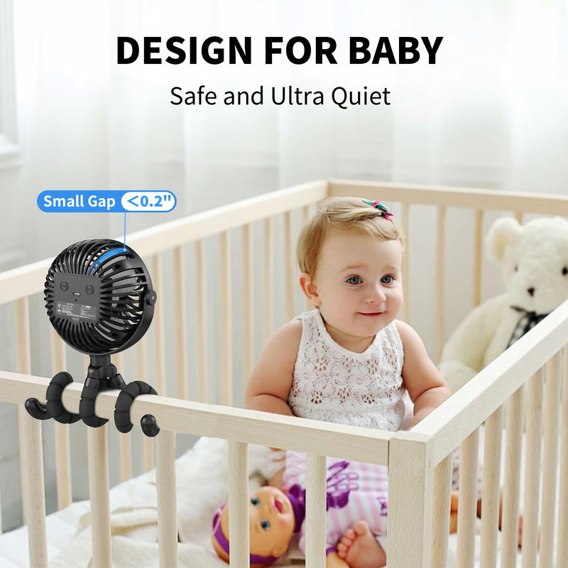 AMACOOL Battery Operated Stroller Fan, Baby Travel Essentials for Beach Disney, Newborn Boy & Girl Showers Gifts Registry Search, Rechargeable Clip On Fan for Car Seat Wagon Crib Bike Treadmill Black