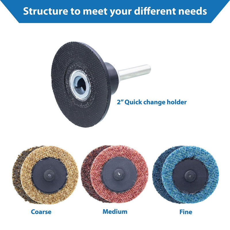 TJR® 2" Quick Change Discs Type R 35PCS Set with 1/4" Holder Roll Lock Type for Die Grinder – Ideal for Surface Conditioning, Burr Removal, Deburring, Grinding, Polishing, Rust and Paint Removal
