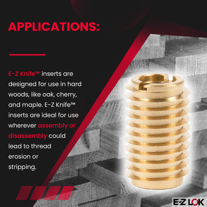E-Z LOK 400-475 Threaded Insert for Hard Wood, Brass Thread Inserts, 1/4-20 Internal Threads, 0.75" Length, Pack of 10