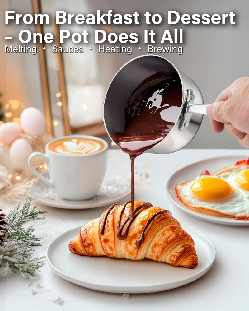 DM Multi-ply Clad 0.14 QT Stainless Steel Butter Warmer, Induction Compatible, Small Saucepan for Coffee, Butter, Milk, Dishwasher and Oven Safe, Cool Grip Handles 0.14QT