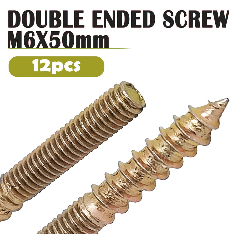 12SETS Double Headed Bolts Kit - 12PCS M6x50mm Self-Tapping Screw Hanger Bolts for Wood Furniture,12PCS M6x20mm Furniture Screw-in Nut with 1pc M6 Hanger Bolt Driver & 1pc 6mm Hex Key