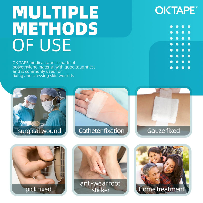 OK TAPE OKPore Medical Surgical Tape Nonwoven (Pack of 4) - First Aid Surgical Tape Soft and Breathable for Wound Dressing Care - 3in x 10yds 3“ x 10yds