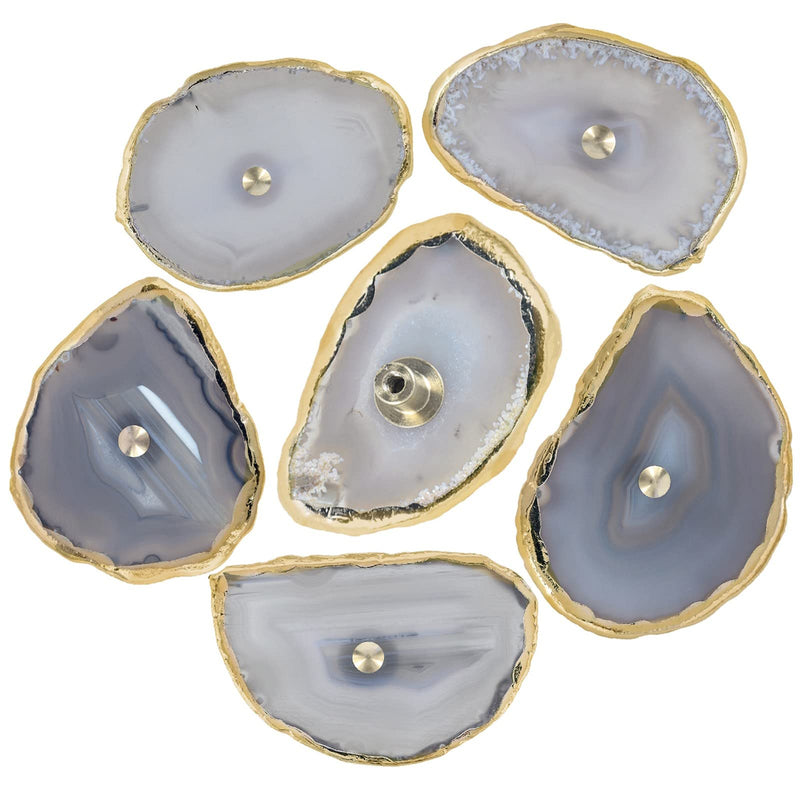 TUMBEELLUWA 4pcs Gray Agate Slice Cabinet Knobs for Dresser Closets Kitchen | Irregular Golden Edge Stones, 27mm & 41mm Stainless Steel Screws, Easy Install DIY Knobs, Boho Home Decor, Housewarming Gift