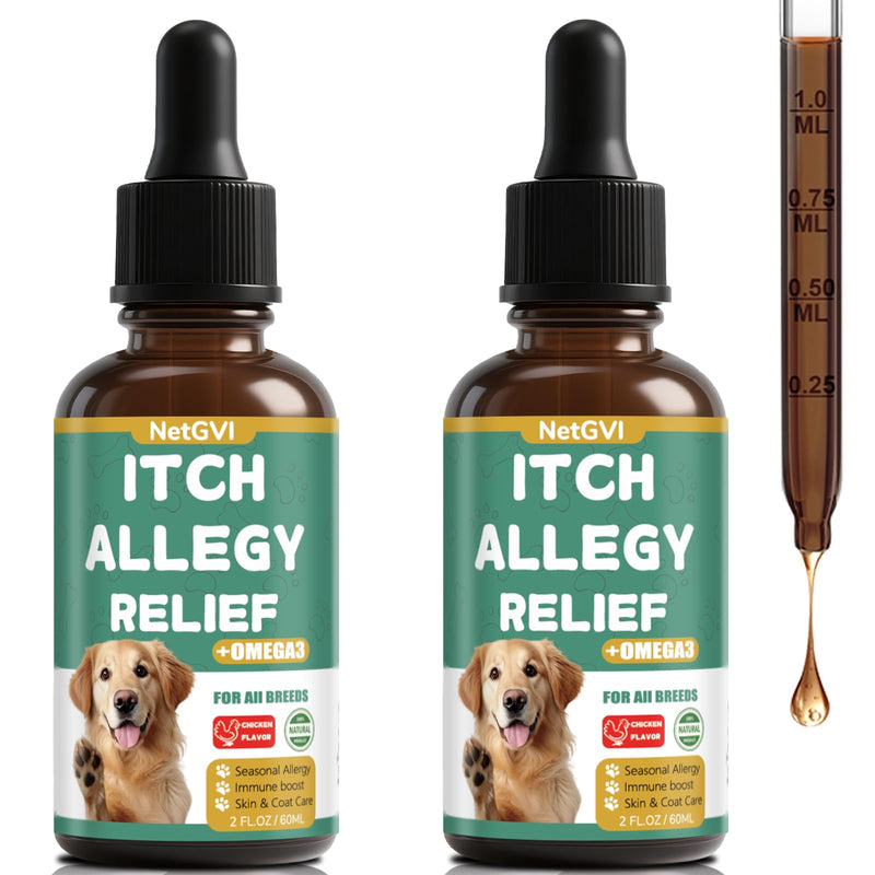 Dogs Allergy Itch Relief Drops, Yeast Infection Treatment for Dog for Itchy Skin and Itchy Ear, Allergy & Paw Itching, Soothes Irritation & Reduces Inflammation Herbal Dog Supplement 2 Packs