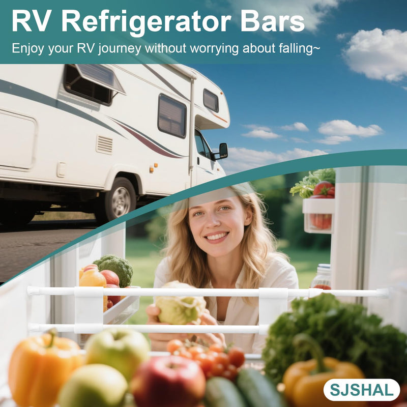 4 Sets Double RV Refrigerator Bars,RV Tension Rods with Adjustable Length 19.5-36.7'', Non-Slip RV Refrigerator Bars for Camper Refrigerator,Kitchen,Closet, Bookshelf,Cupboard-White 19.5-36.7 Inch