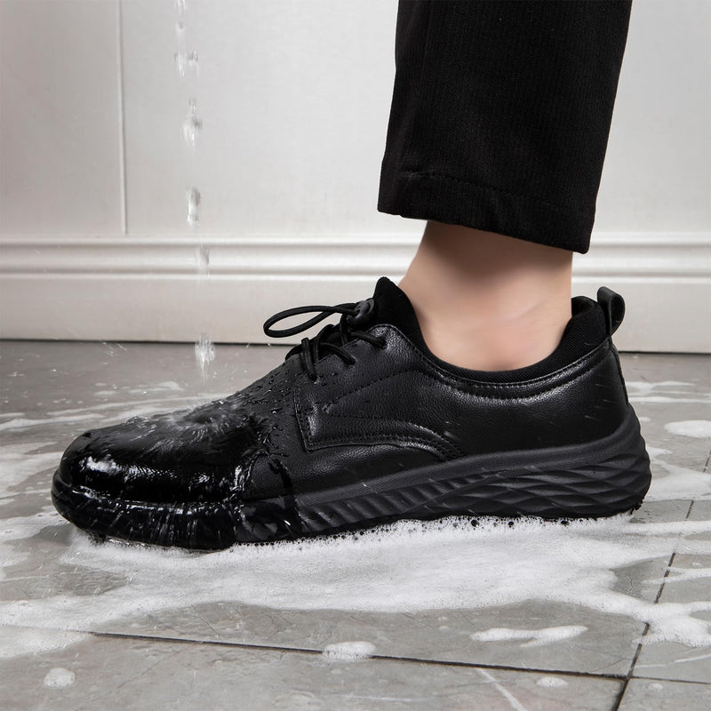 QIJGS Mens Chef Kitchen Non Slip Work Waterproof Leather Shoes Black | Food Service Shoes|Slip Resistant|Comfortable|Waterproof|Oil Resistant|Leather Shoes|Lightweight|Comfy 11